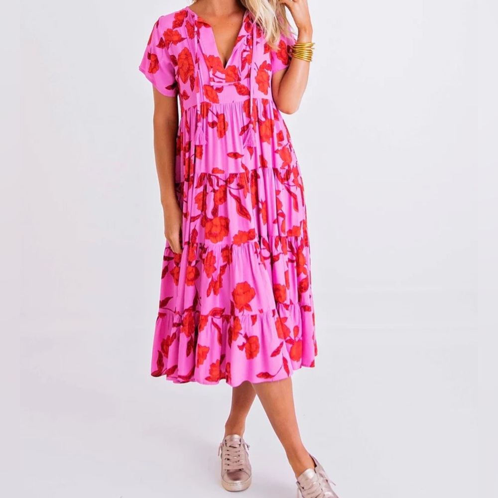 Karlie Stellar Floral Midi Tiered Dress